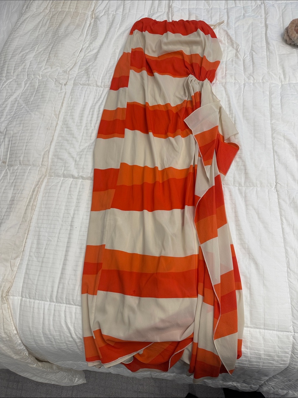 Alice + Olivia Strapless Maxi Dress in Orange and Cream Stripes